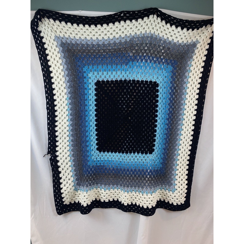 Handmade Teal Blues Granny Square‎ Lap Blanket 55" X 55"